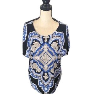 Madison Blouse Short Sleeve Womans Multicolor Geometric Print Size Large